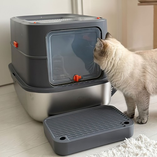 Jumbo hooded cat litter box - hooded,