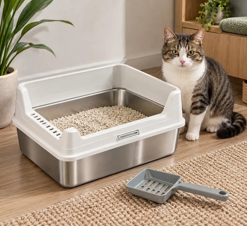Stainless steel cat - steel, litter