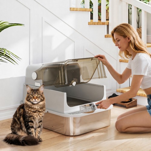 Xxl stainless steel cat litter - steel,